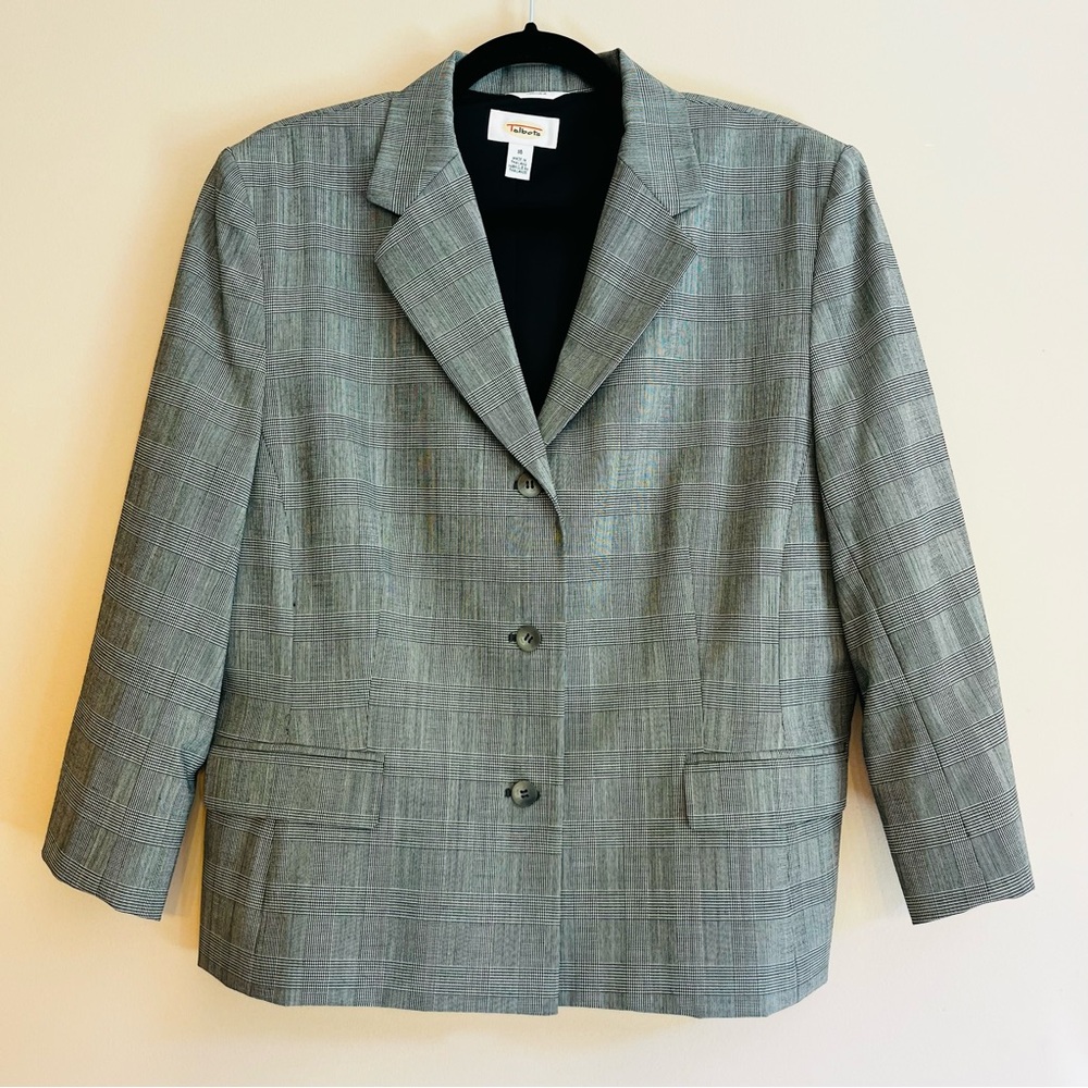 Vintage Talbots Gray Plaid Women's Blazer, Academia, Y2K, Preppy, grannycore
